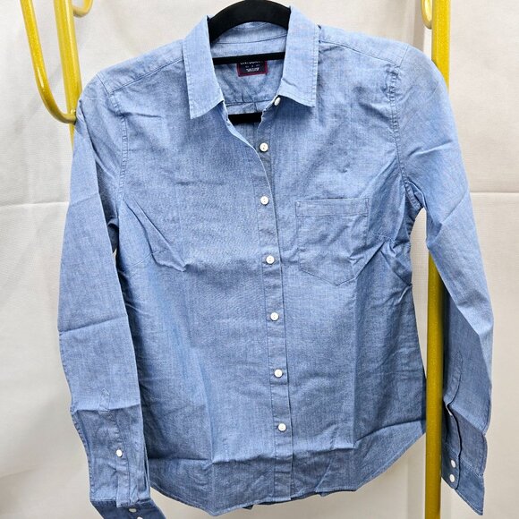 NWT UNTUCKit VALORI 100% COTTON DENIM CHAMBRAY BUTTON FRONT LONG SLEEVE SHIRT - Picture 2 of 8